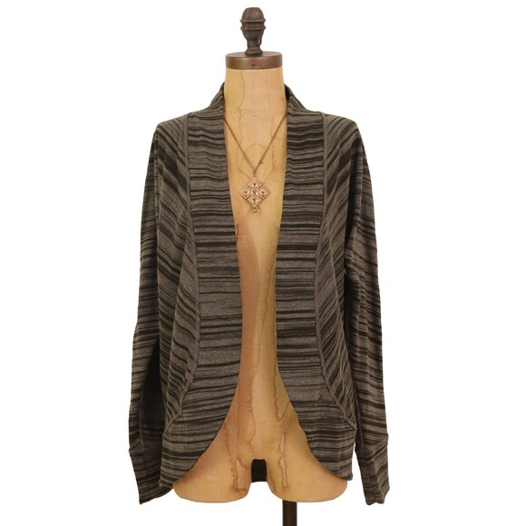 PrAna Open Sweater Jacket Top Size S Long Dolman Sleeve Striped Green EUC B13 - Picture 1 of 5